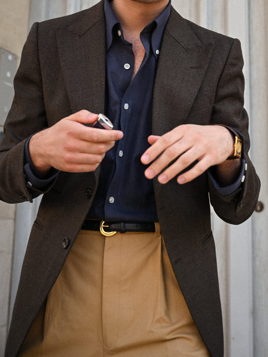 Pantalon en coton sable avec passants de ceinture