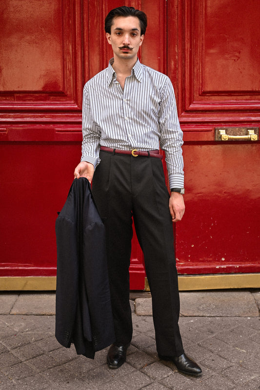 Pantalon en laine noire avec passants de ceinture