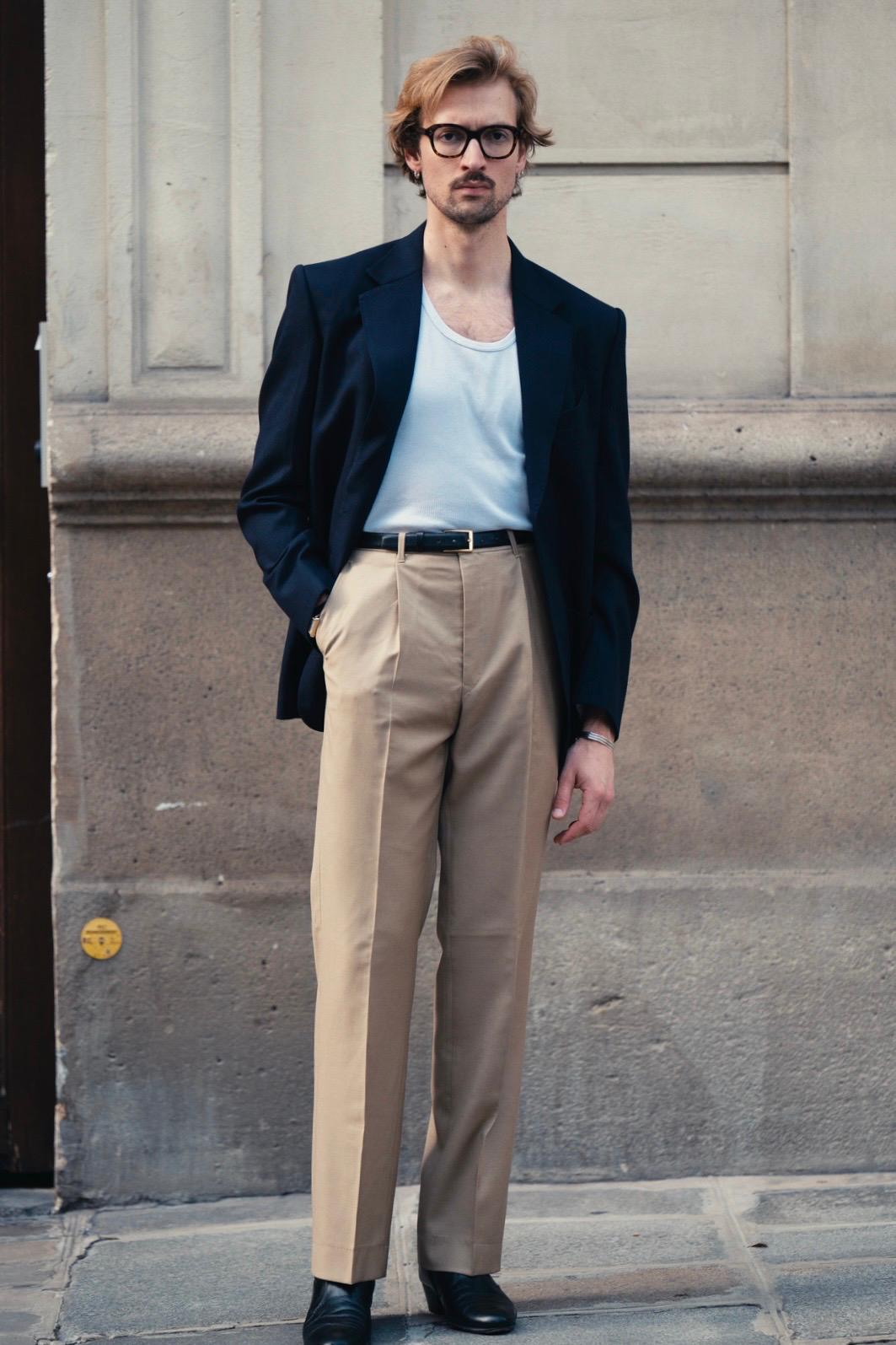 Pantalon en laine Huddersfield™ beige avec passants de ceinture