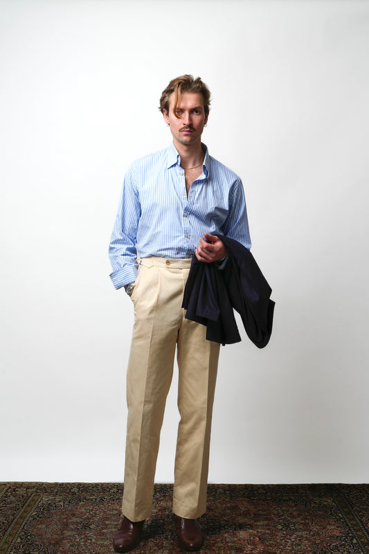 Pantalon en coton crème avec ajusteurs