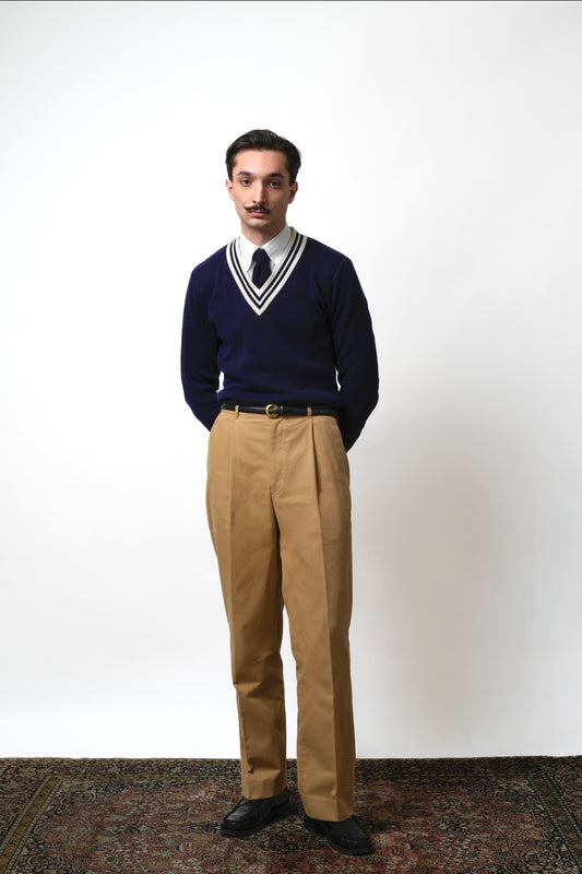 Pantalon en coton sable avec passants de ceinture