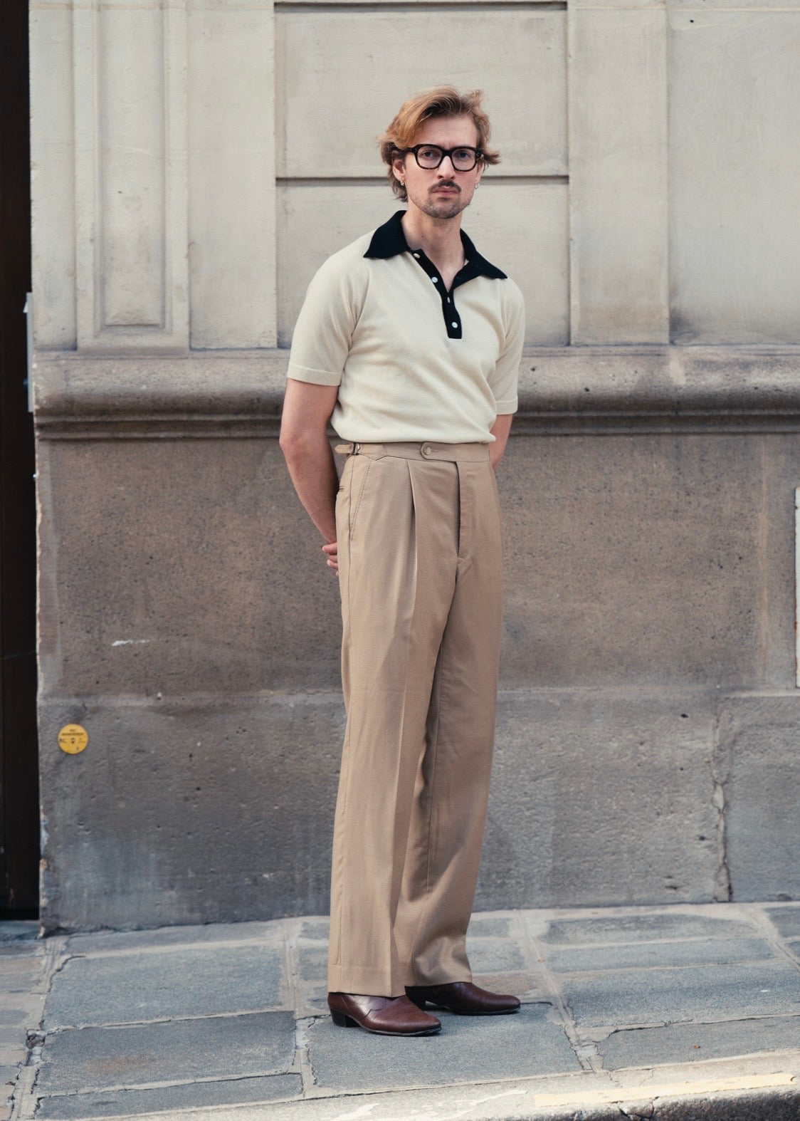 Pantalon en laine Huddersfield™ beige avec ajusteurs