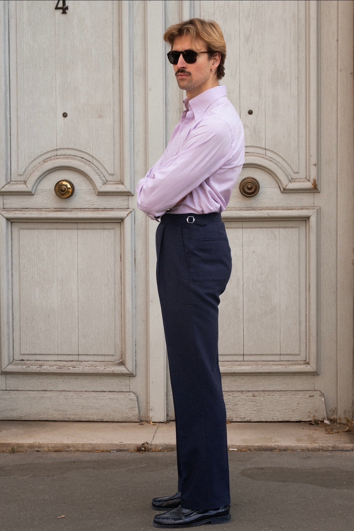 Beige Huddersfield™ wool trousers with adjusters