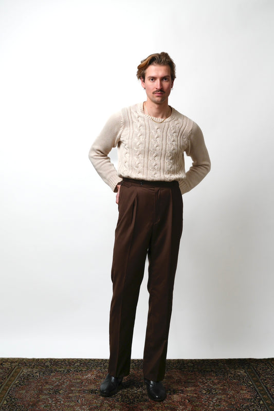 Pantalon en laine marron avec ajusteurs