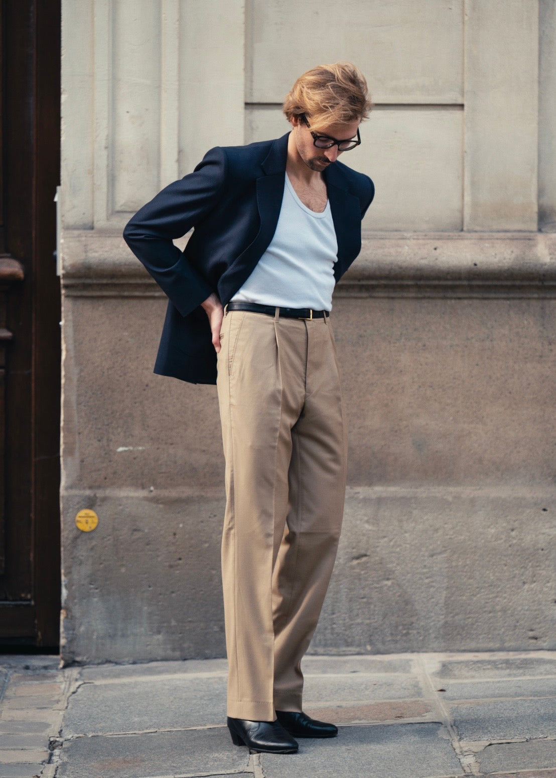 Pantalon en laine Huddersfield™ beige avec passants de ceinture