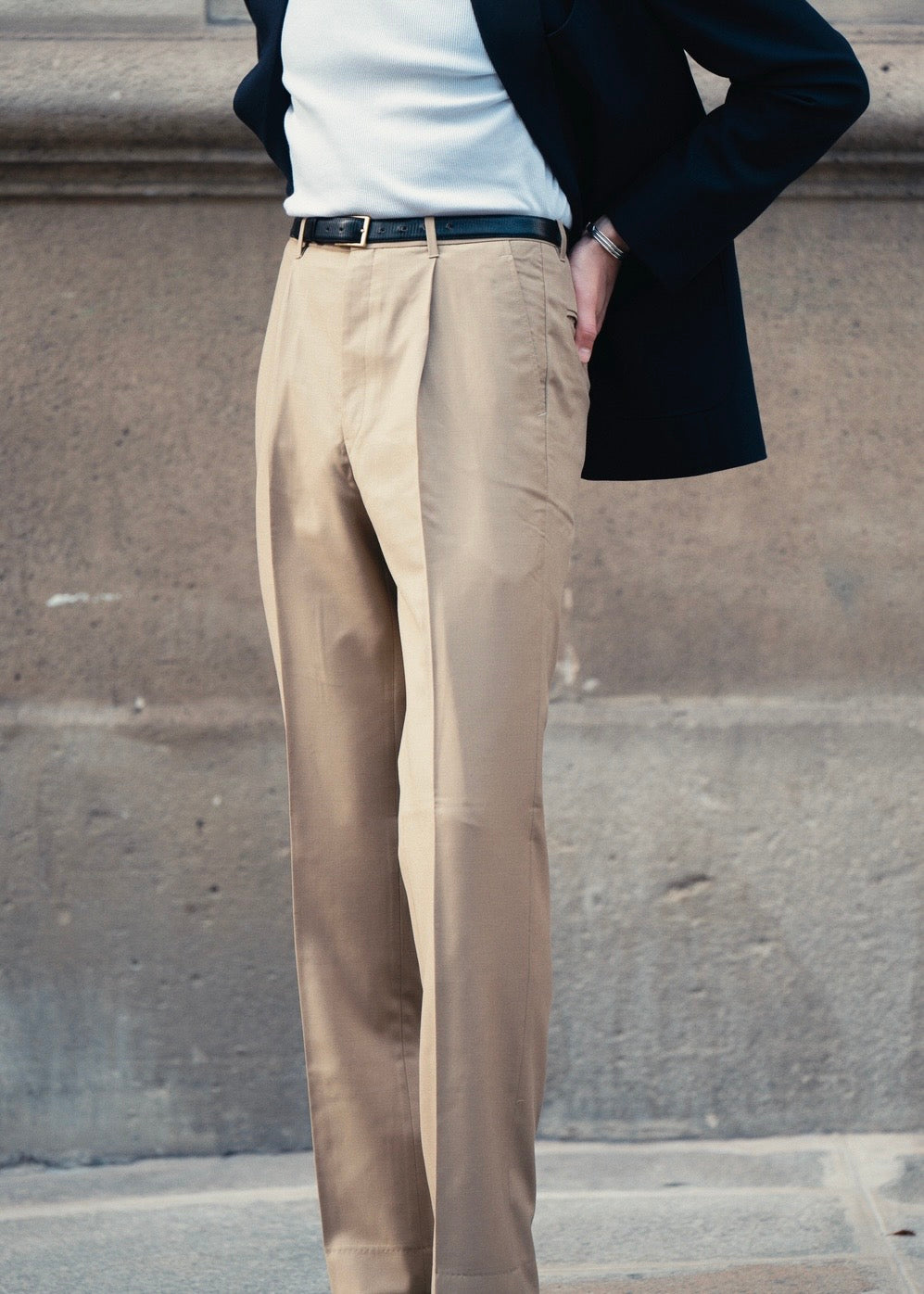 Pantalon en laine Huddersfield™ beige avec passants de ceinture