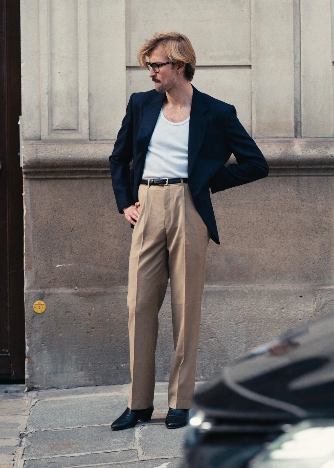 Pantalon en laine Huddersfield™ beige avec passants de ceinture