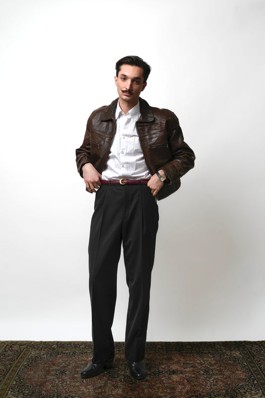 Pantalon en laine noire avec passants de ceinture