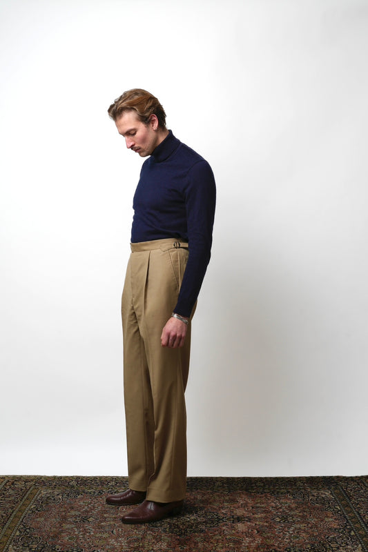 Beige Huddersfield™ wool trousers with adjusters