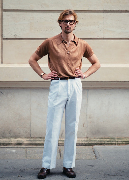 Pantalon en coton blanc avec passants de ceinture