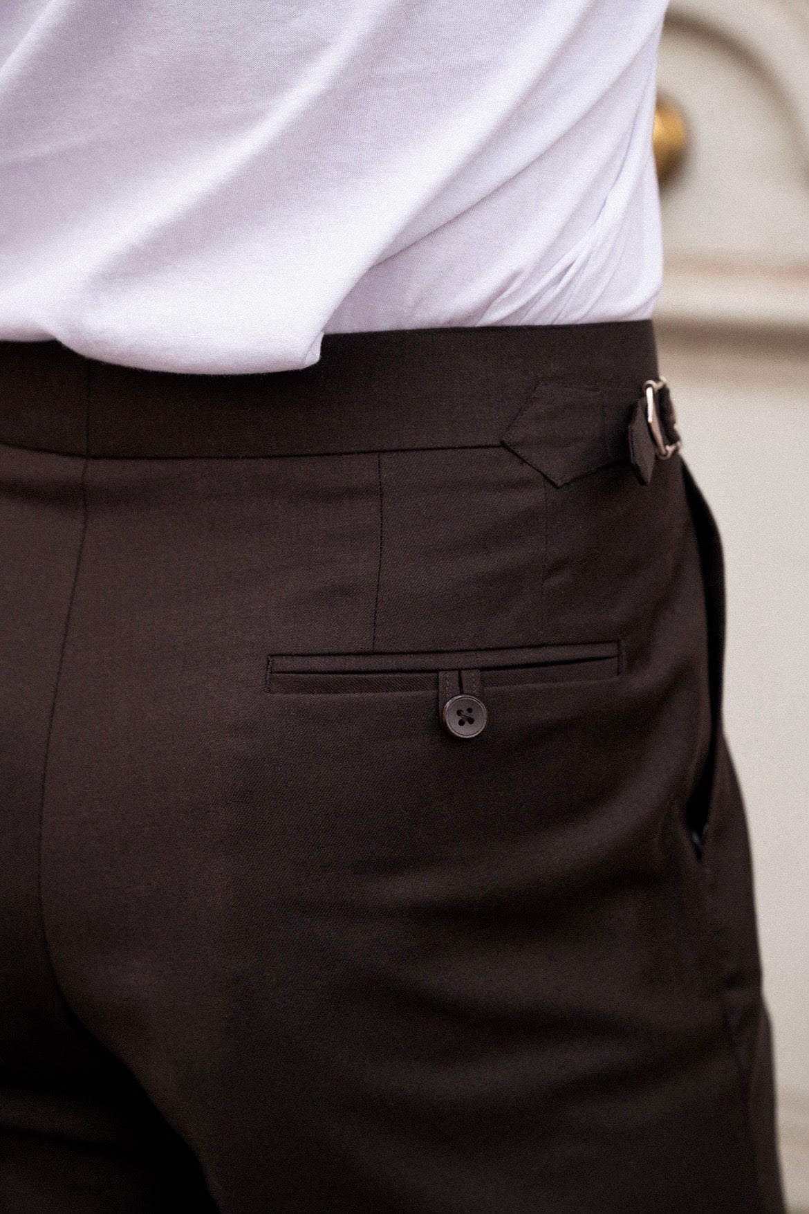 Beige Huddersfield™ wool trousers with adjusters