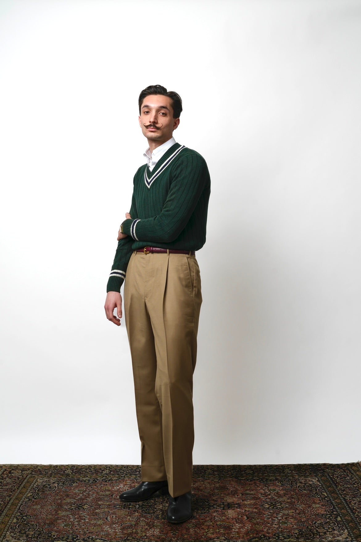 Pantalon en laine Huddersfield™ beige avec passants de ceinture