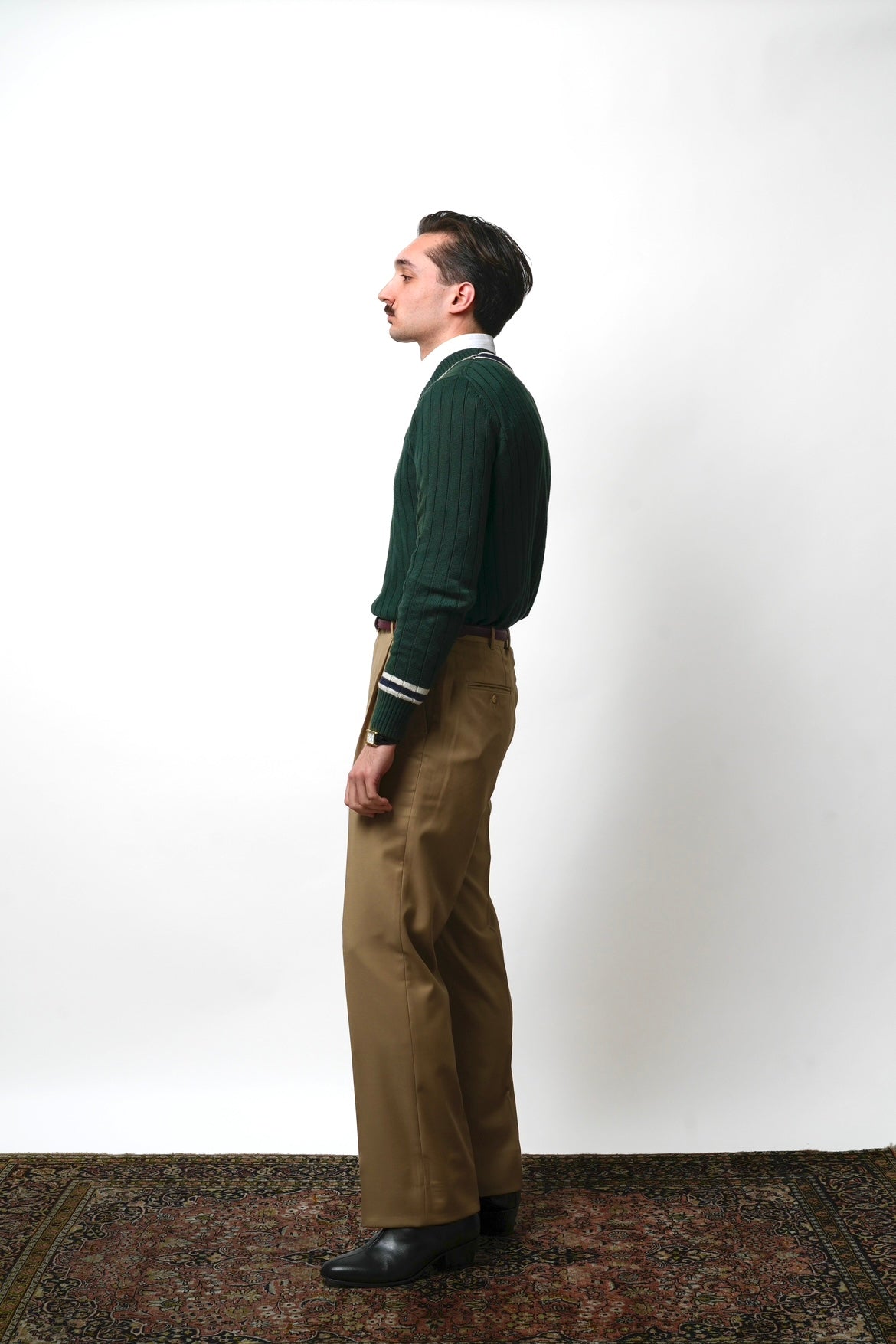 Pantalon en laine Huddersfield™ beige avec passants de ceinture