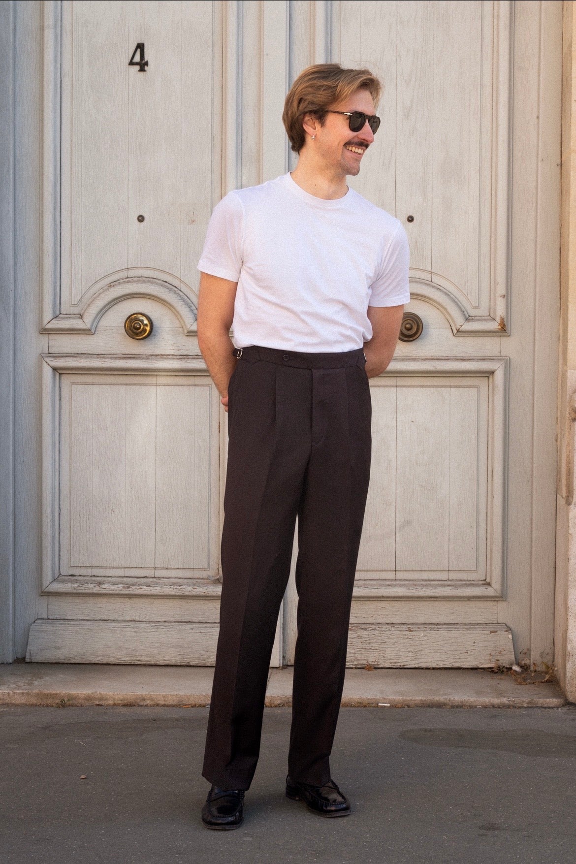 Beige Huddersfield™ wool trousers with adjusters
