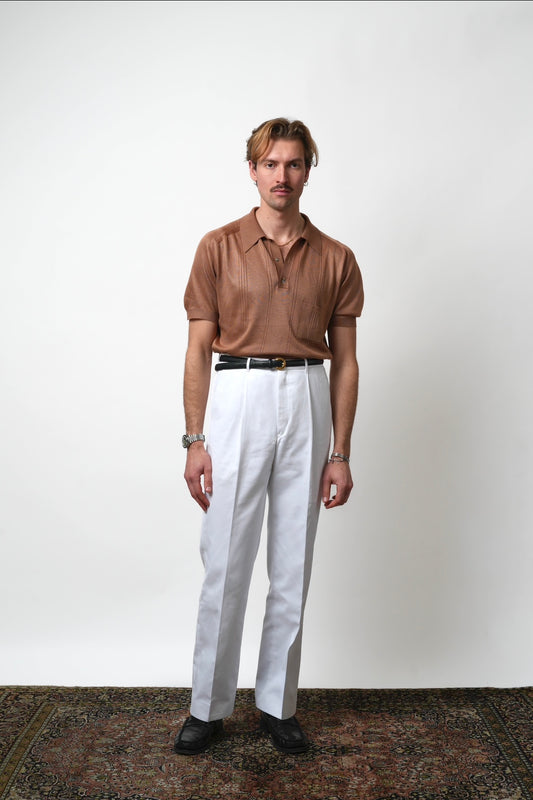 Pantalon en coton blanc avec passants de ceinture