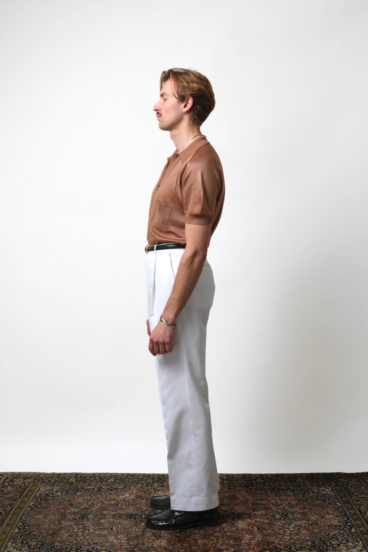 Pantalon en coton blanc avec passants de ceinture