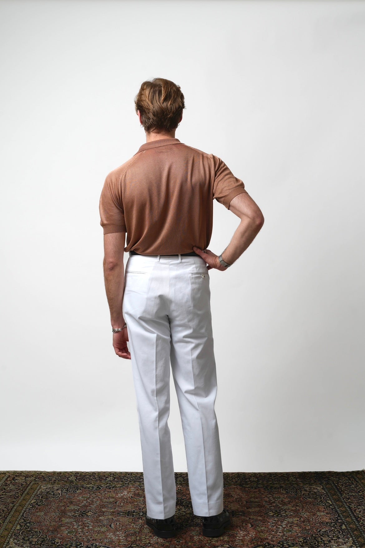 Pantalon en coton blanc avec passants de ceinture